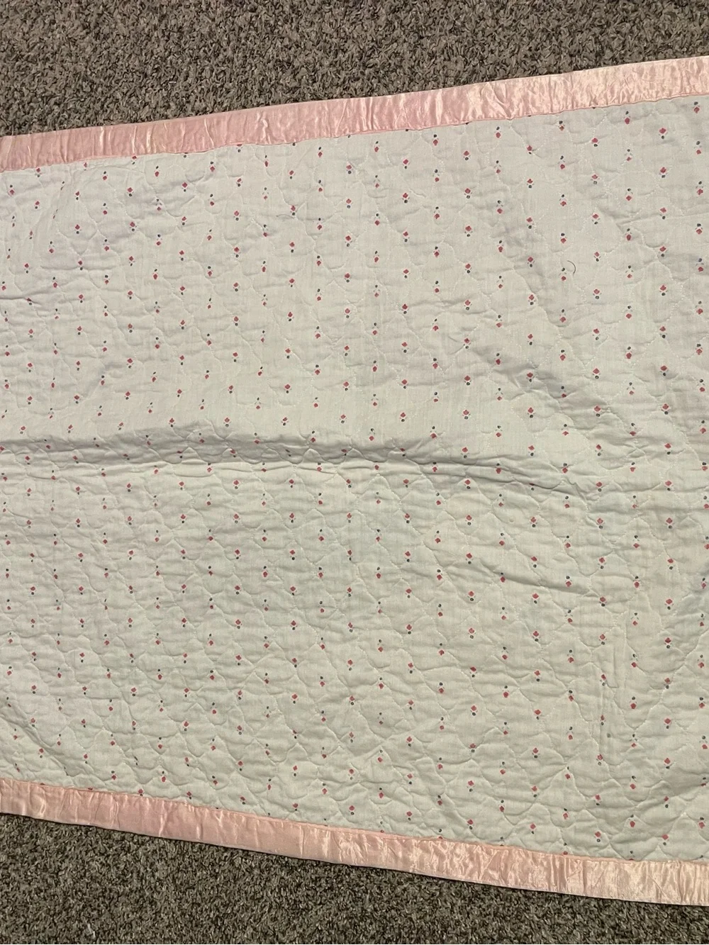 Vintage crib Bunny Seesaw Baby Quilt - Pink Trim
